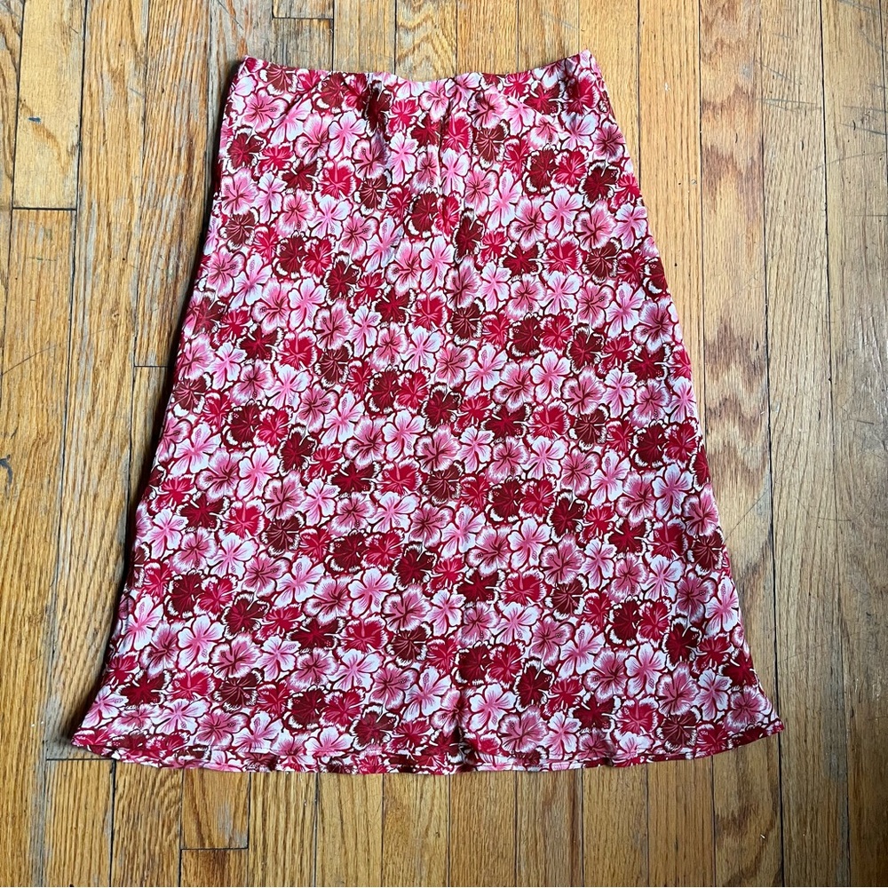 Y2k boho fairy pink floral hibiscus midi skirt